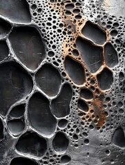 Intricate Natural Rock Texture with Honeycomb Fractal Like Patterns and Contrasting Light and Dark Tones