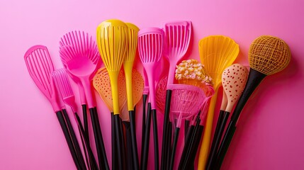 Colorful Utensils on Pink Background