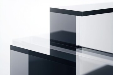 Abstract minimalist image featuring layered transparent and opaque blocks, creating a modern geometric design.