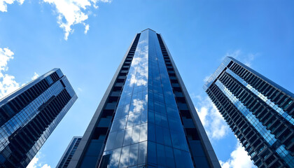 Obraz premium low angle shot high rise skyscrapers glass facade