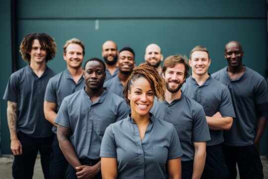 Portrait of a smiling diverse moving crew