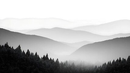 Obraz premium Misty Mountain Landscape – Serene Watercolor Style with Dark Forest