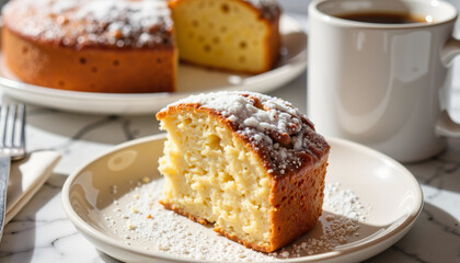 Delicious king cake slice on kitchen table, morning enjoyment