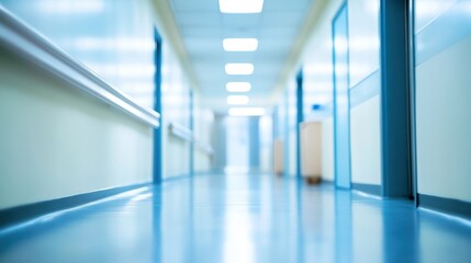Obraz premium Empty hospital hallway, sterile and bright.