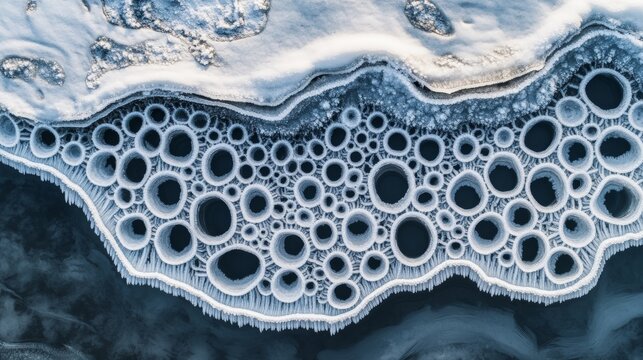 Aerial View of Winter Ice Patterns and Frozen Water Textures