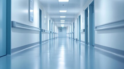 Obraz premium Empty hospital hallway, sterile and bright.