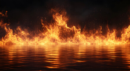 Fiery Blaze Reflected on Water Surface