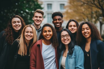 Obraz premium Portrait of a smiling diverse group of students on college campus