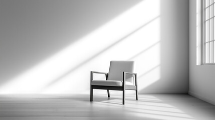 Minimalist chair in bright room with natural light at mid day