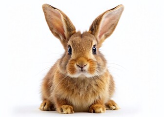 Fototapeta premium Adorable Brown Bunny Rabbit Posing Against White Background - Cute Pet Photo