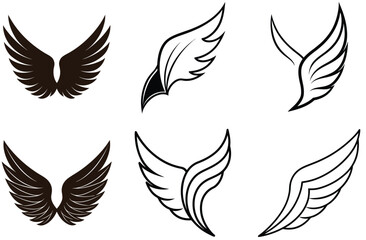 Different Illustrations of Wings in Various Styles and Orientations