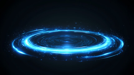 Obraz premium Abstract blue speed lights movement forming round disk shape or light way through space, digital tech background cover. Movement - Waves. Illustration