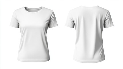 For a mockup of two white short-sleeve t-shirts placed side by side with a white background. 