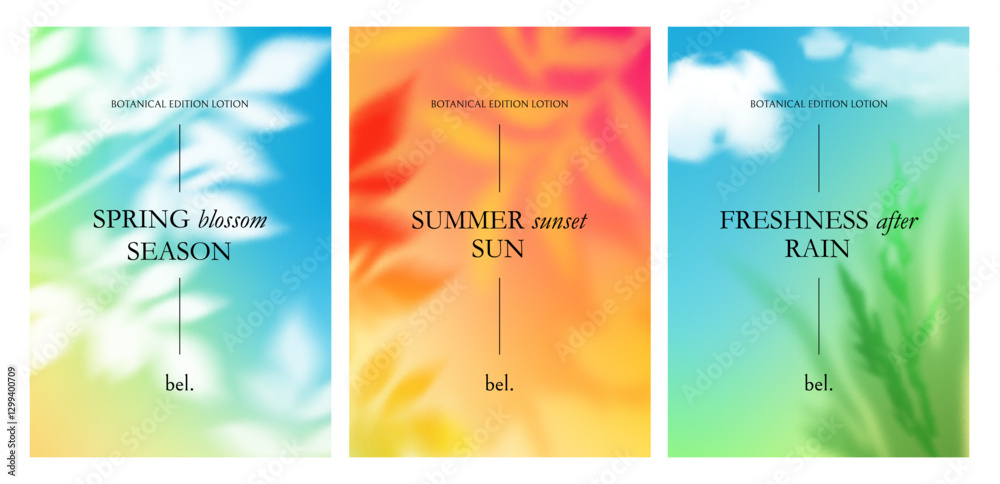 Aufkleber оsummer tree leaves on a gradient background. abstract vector posters with plant branches. springs, 