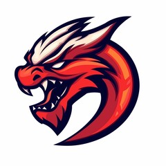 Mascot red chinese dragon Logo flat cartoon with outline on white background