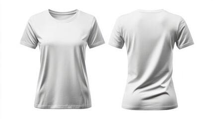 Fototapeta premium For a mockup of two white short-sleeve t-shirts placed side by side with a white background. 