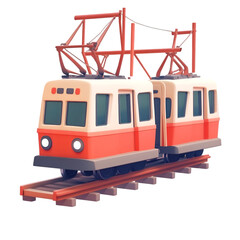 Charming Red and White Train on Tracks Joyful Ride Public Transport Nostalgia