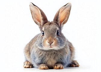 Fototapeta premium Adorable Gray Rabbit Isolated on White Background - Stock Photo