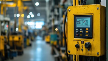 Yellow Industrial Control Panel in Factory Setting