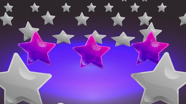 A bright star illuminates other stars with its light. A leader in the crowd. Beautiful 3D animation. Motivation for success.