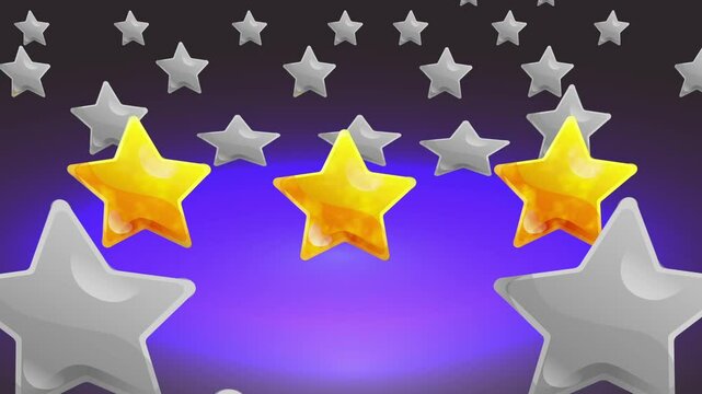 A bright star illuminates other stars with its light. A leader in the crowd. Beautiful 3D animation. Motivation for success.