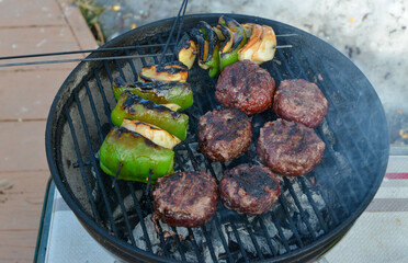 Winter grilling hamburgers with Moxie.