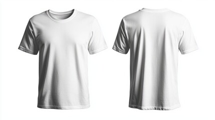 For a mockup of two white short-sleeve t-shirts placed side by side with a white background. 