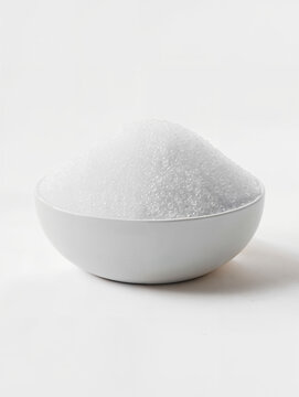 Bowl filled with white granular substance placed on smooth surface at home kitchen during daylight