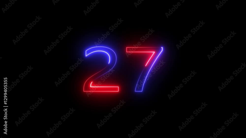 Wall mural abstract glowing neon text 27 number countdown icon.neon number 27 with alpha channel,