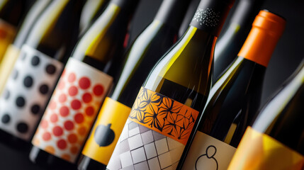 Close up of a set of assorted non alcoholic wines for sophisticated dining and entertaining