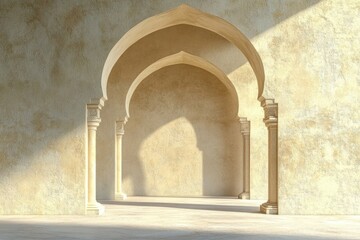 Sunlit Archway: Beige Columns and Textured Walls