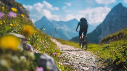 Obraz premium Mountain Biking Trail Flowers