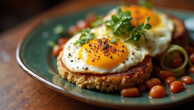 Peruvian Tacu Tacu with Fried Egg and Beans Patty