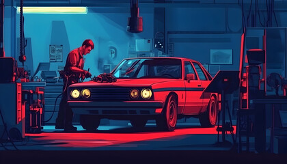 Fototapeta premium Male auto mechanic at work. Car repair. Auto service center. Vehicle maintenance work