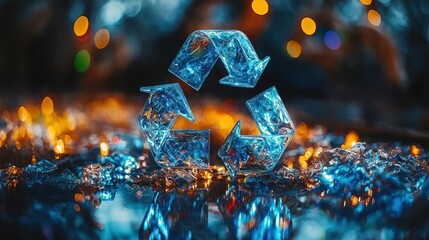 Recycle symbol on reflective surface for ecological campaigns and articles