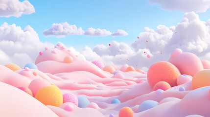 3d render of candy land, generative ai. Dream - Clouds. Illustration