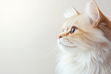 With its soft, fluffy fur and mesmerizing eyes, the Persian cat sits in a serene moment, bathed in gentle light that highlights its exquisite details