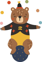 Circus bear animal, Cute Circus isolated element, vector cartoon style, kids illustration
