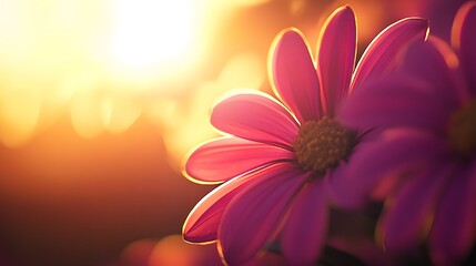 Fototapeta premium Vibrant Pink Flower at Golden Sunset Macro Photography