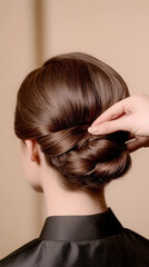 Naklejka premium Elegant updo hairstyle styled by professional for sophisticated occasions
