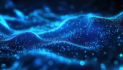 Abstract Blue Particle Waves: Glowing Digital Texture