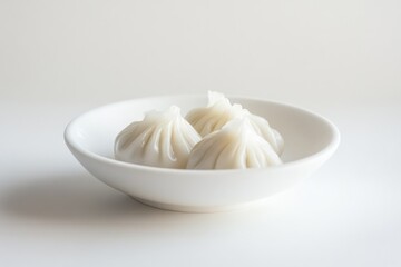 Three Steamed Buns in White Bowl, Elegant Food Photography