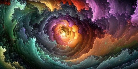 Colorful swirling cloudscape, cosmic vortex, abstract art, background