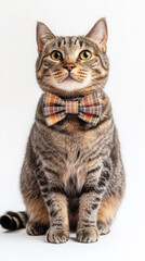 Obraz premium Elegant cat posing in stylish plaid bow tie for sophisticated pet fashion and design