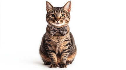Fototapeta premium Elegant cat with bow tie in studio setting for fashion and design concepts