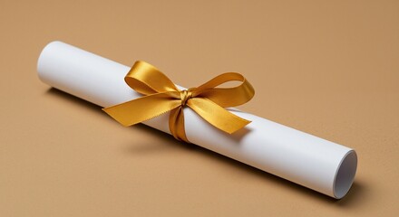 Blank Certificate with Golden Ribbon on Beige Background Conveying Celebration and Achievement