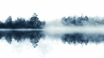 Fototapeta premium Transparent glass pane png overlay illustration. Reflection - Lake. Illustration