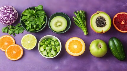Vibrant Flatlay of Fresh Fruits and Vegetables