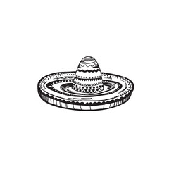 Mexican ethnic sombrero hat isolated element. Vector drawing illustration for icon, game, packaging, banner. Wild west, Mexico concept. Traditional Mexican wide brimmed hat.