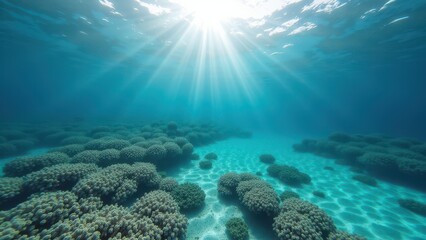 Fototapeta premium Underwater view of coral bleaching affecting a tropical reef ecosystem 